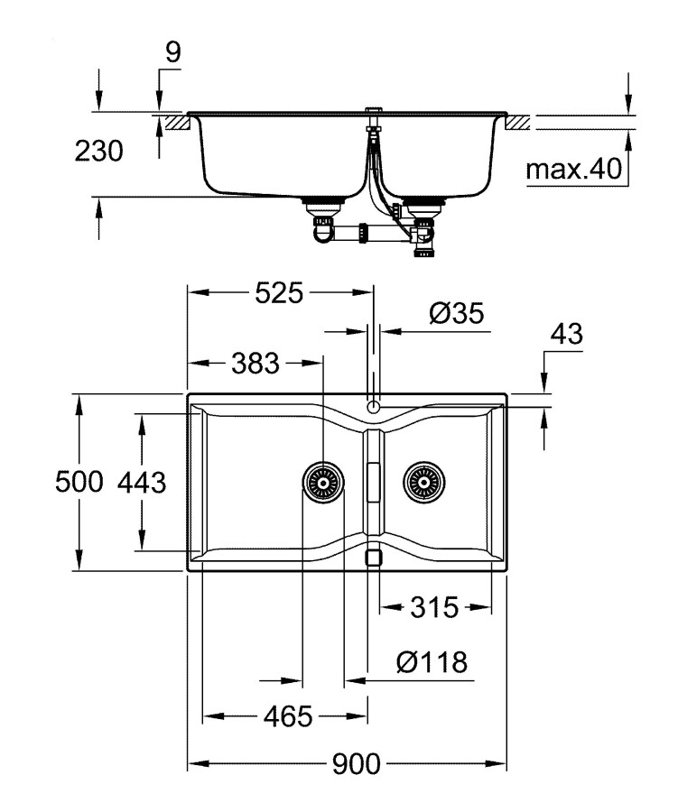 Grohe K700 90*50 31658AT0 мойка кухонная серый гранит