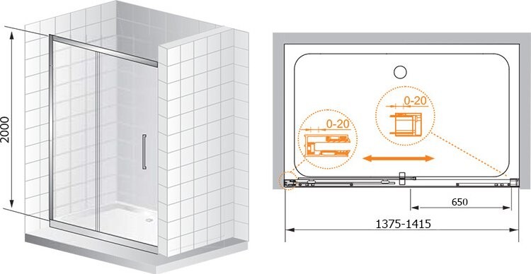 Cezares PREMIER-SOFT-W-BF-1-140-C-Cr-IV душевые двери 140*200