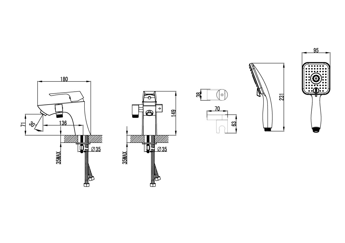 Lemark LM4515C Unit смеситель для ванны хром на борт