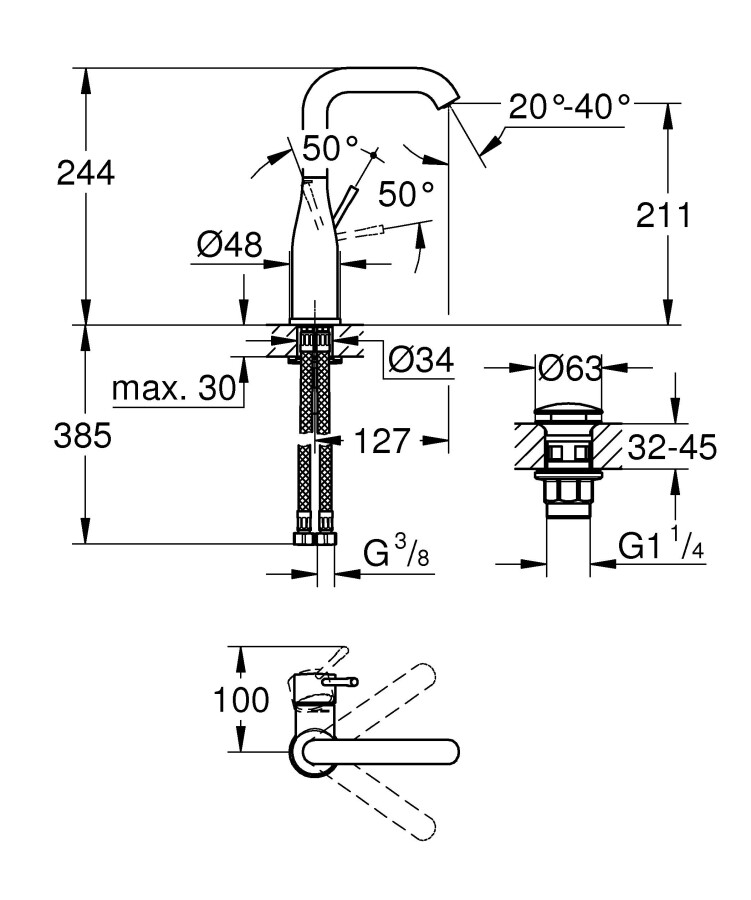 Grohe Essence New 23799001 смеситель для раковины 28 мм