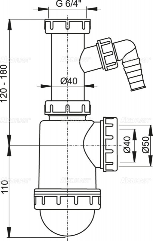 Alca Plast A443P-DN50/40 Сифон для мойки с накидной гайкой