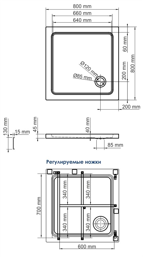 WasserKRAFT Amper 29T02 душевой поддон акриловый 80*80*17,5