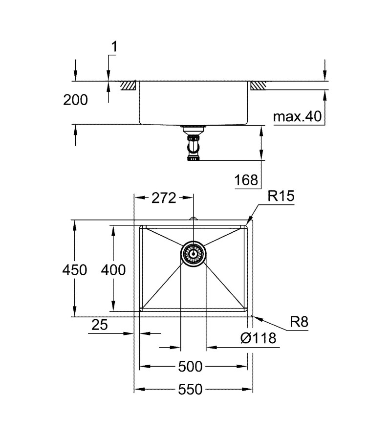 Grohe Undermount K700U 60-S 54.4*44.4 31574SD1 мойка кухонная