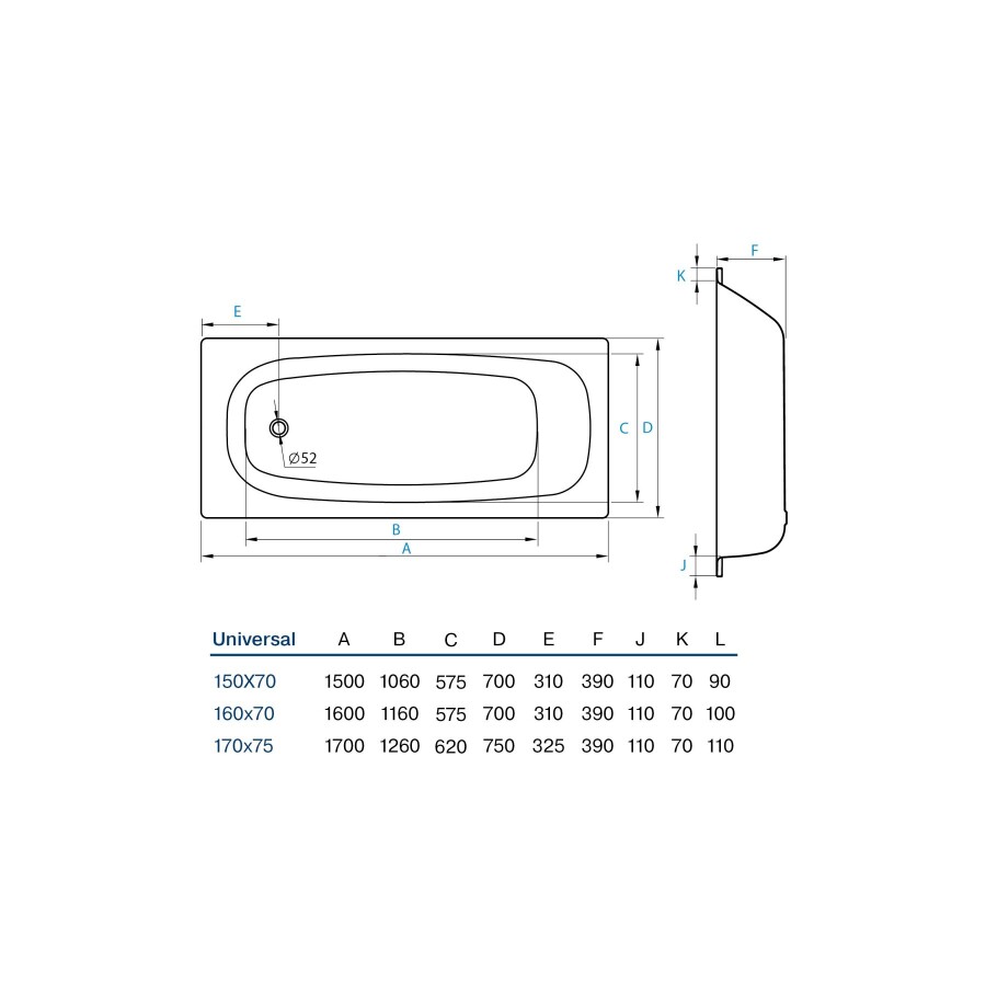 Koller Pool Universal 160*70 ванна стальная с anti-slip