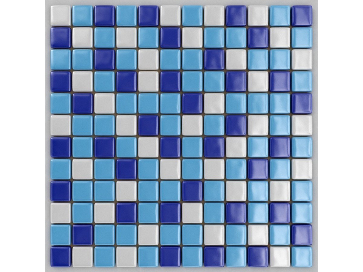 MVA Print mosaic мозаика стеклянная бело-голубой кобальт микс 32x32 см поверхность глянцевая