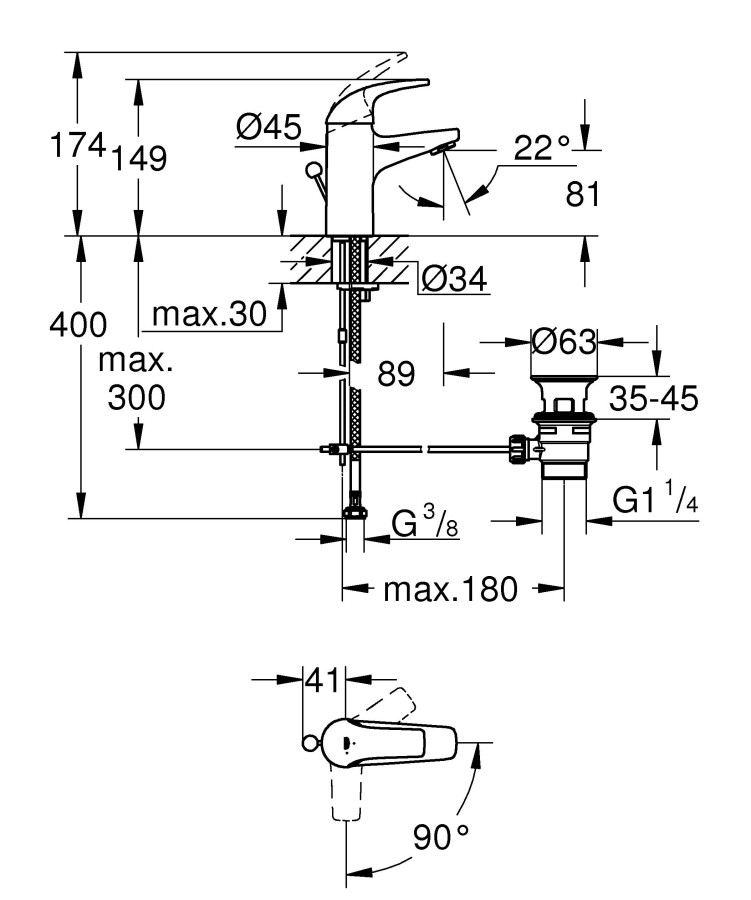 Grohe Start Curve 23765000 смеситель для раковины 28 мм