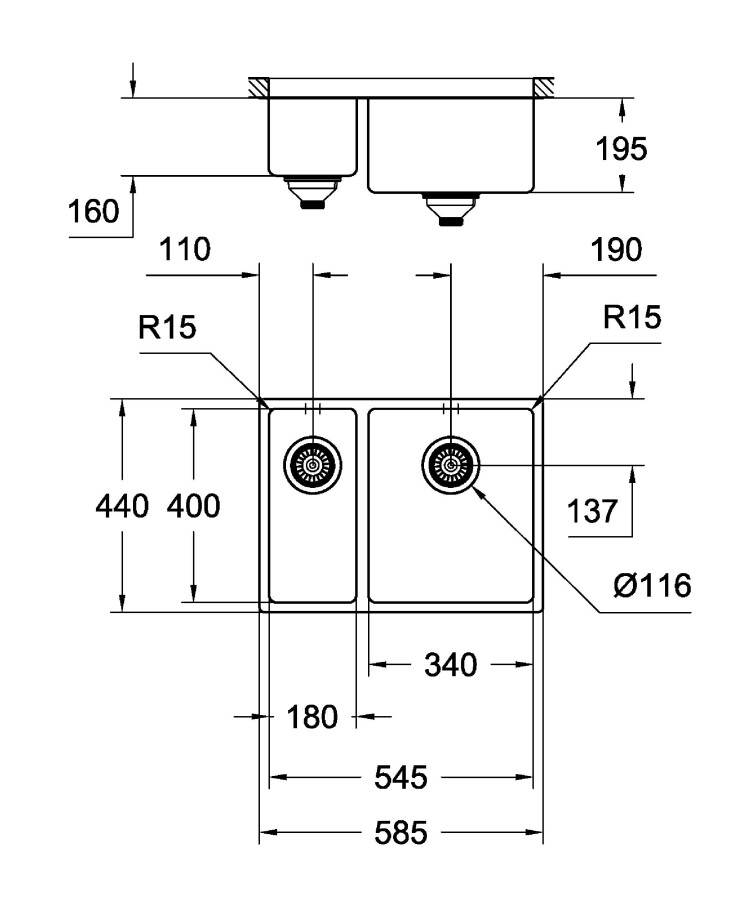 Grohe K700U 60-S 58,5*44 31576SD0 мойка кухонная