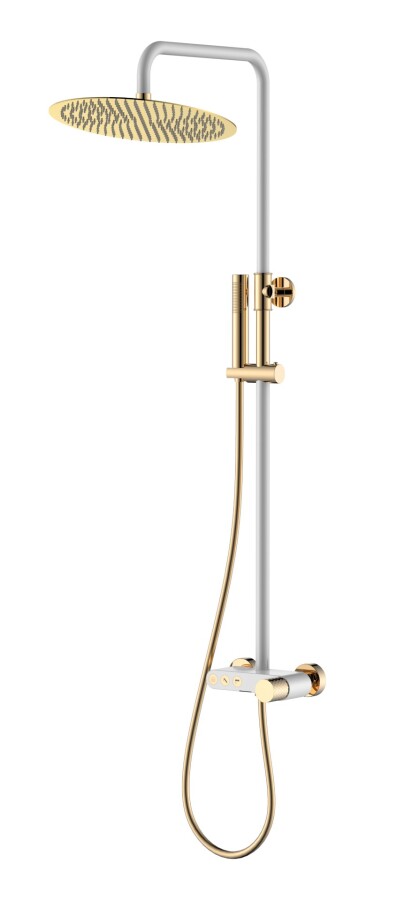 Душевая система с изливом Boheme Stick Белый / Золото ручка Diamond 128-WG