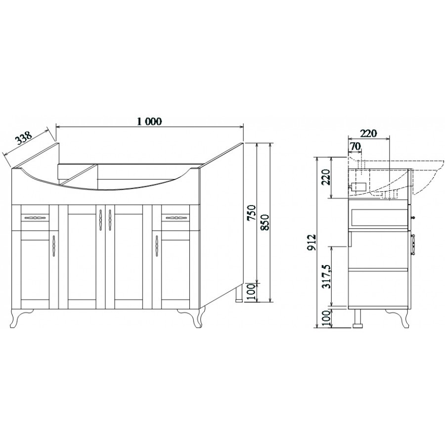 Sanflor Глория 105 тумба с раковиной Santek Эльбрус 100 напольная