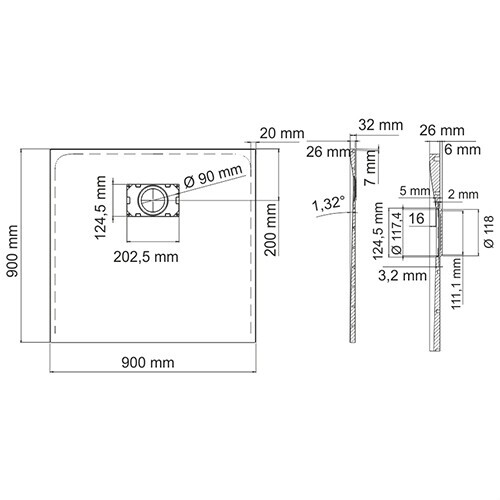 WasserKRAFT Main 41T03 душевой поддон стеклопластик 90*90*2,6