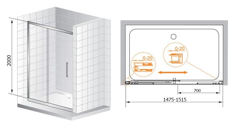 Cezares PREMIER-SOFT-W-BF-1-150-C-Cr-IV душевые двери 150*200