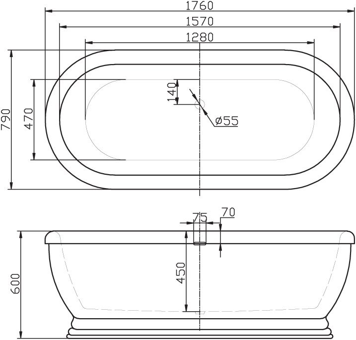 BelBagno BB03 176*79 ванна акриловая овальная