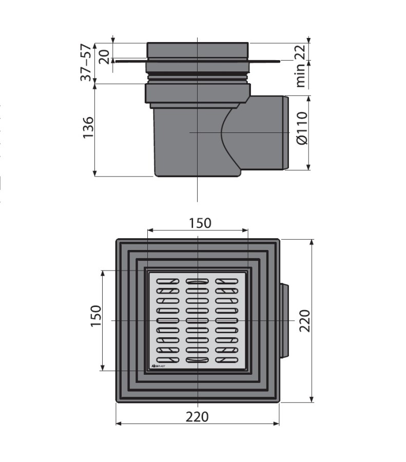 Alcaplast APV12 Душевой трап 150*150 мм