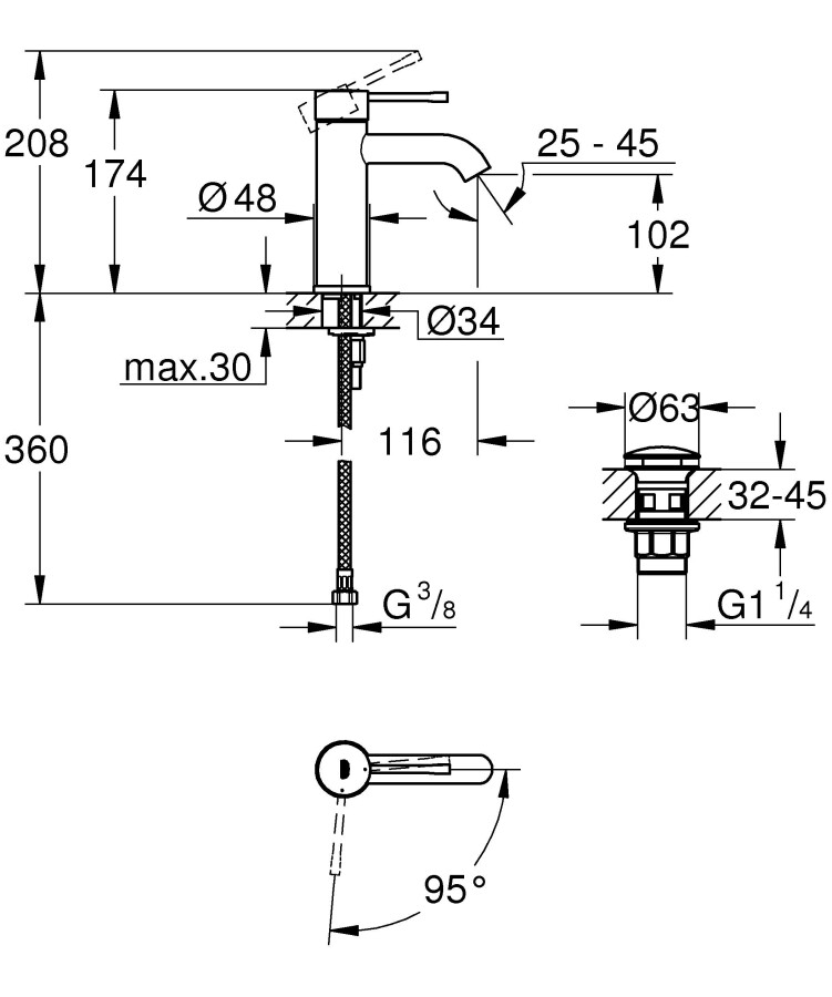 Grohe Essence New 23797001 смеситель для раковины 28 мм