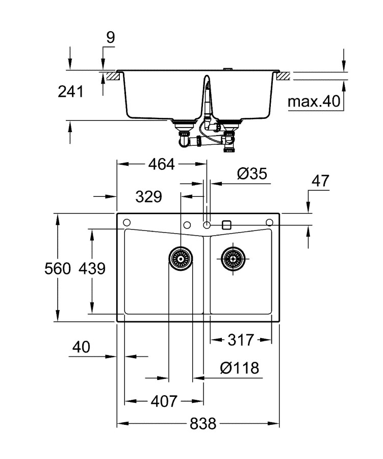 Grohe K700 83*56 31657AP0 мойка кухонная черный гранит