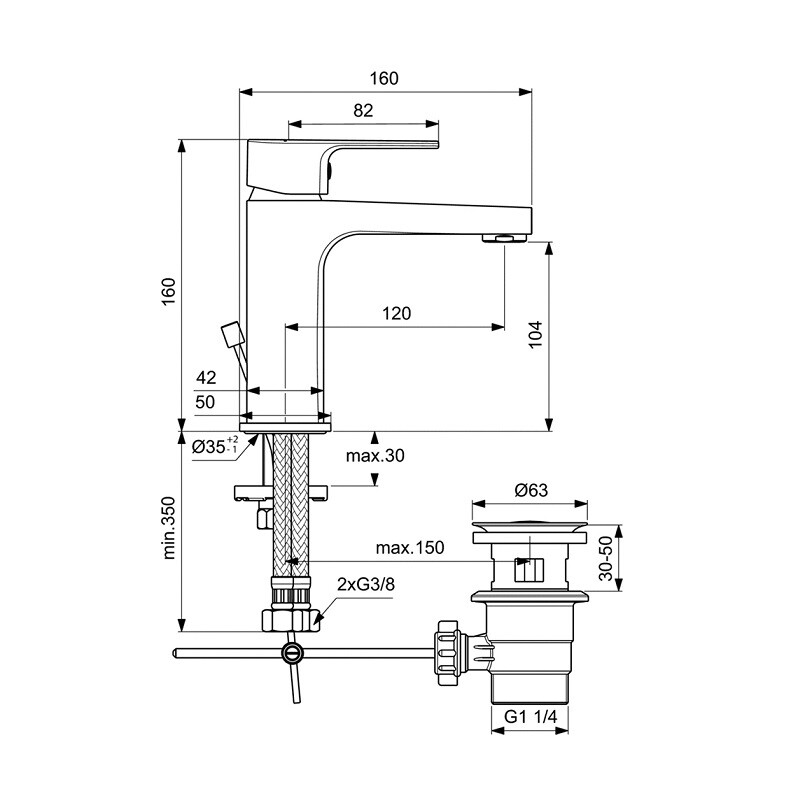 Ideal Standard Esla BC264AA Набор 3-в-1 Смесители и душевой гарнитур