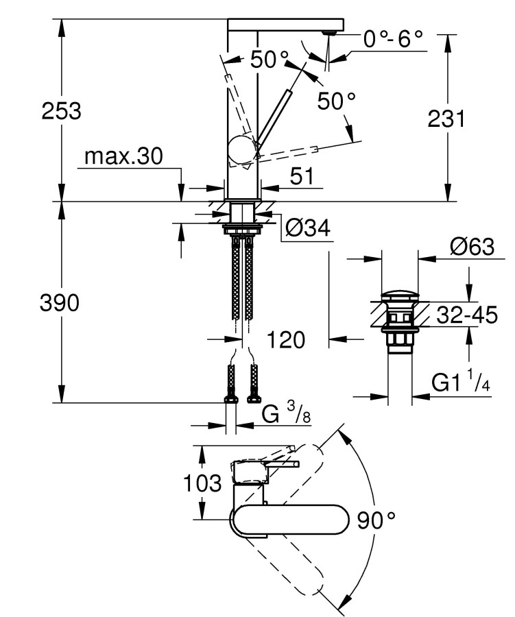 Grohe Plus 23873003 смеситель для раковины 28 мм