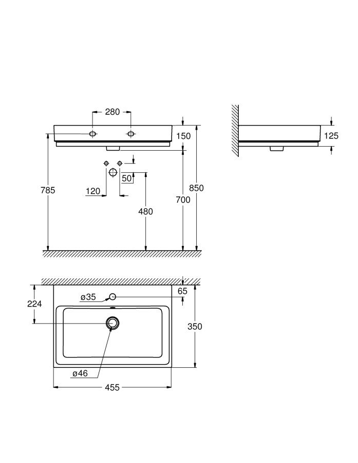 Grohe Cube Ceramic 3948300H раковина подвесная 45 см альпин-белый