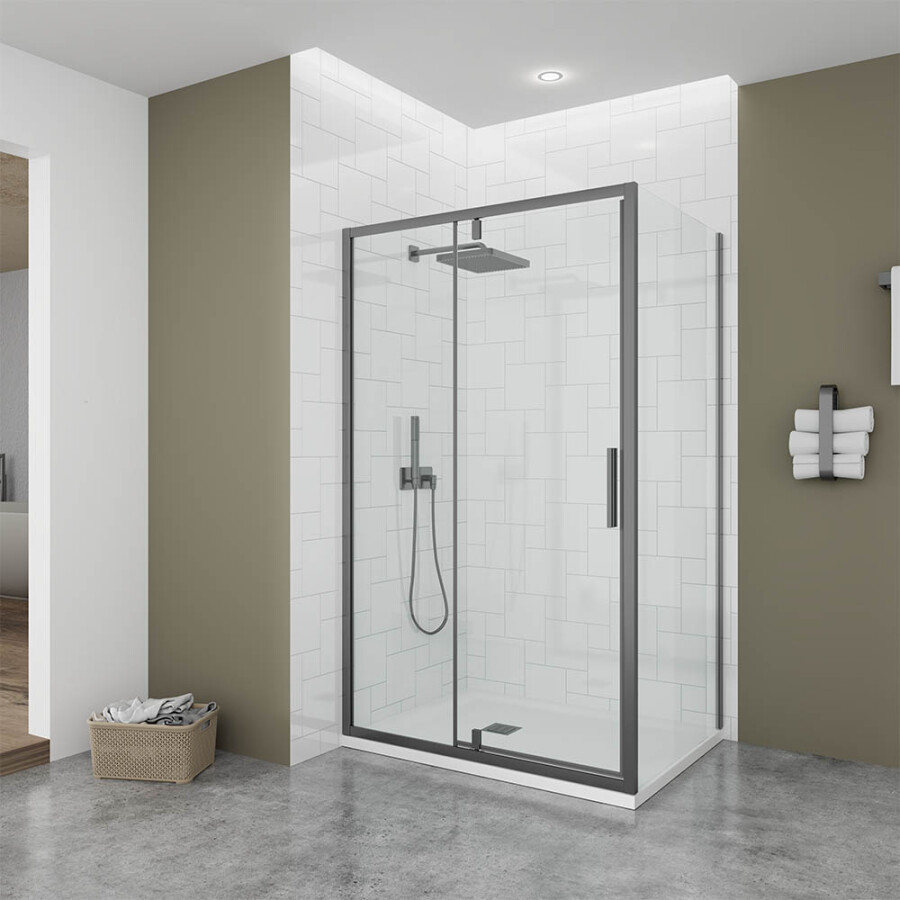 Душевой угол Veconi Ottimo P20 GR-SP (120×100×190) распашная, профиль брашированный графит, стекло прозрачное OP20GR-SP-120100-01-C9
