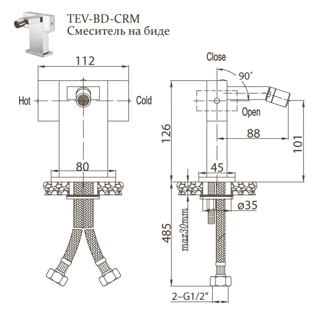 BelBagno TEV-BD-CRM смеситель для биде