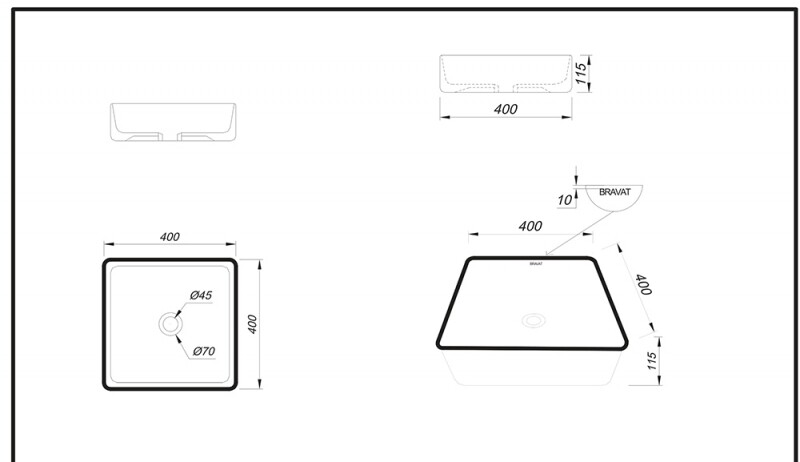Bravat C22356K-ENG раковина накладная 400*400*115 мм