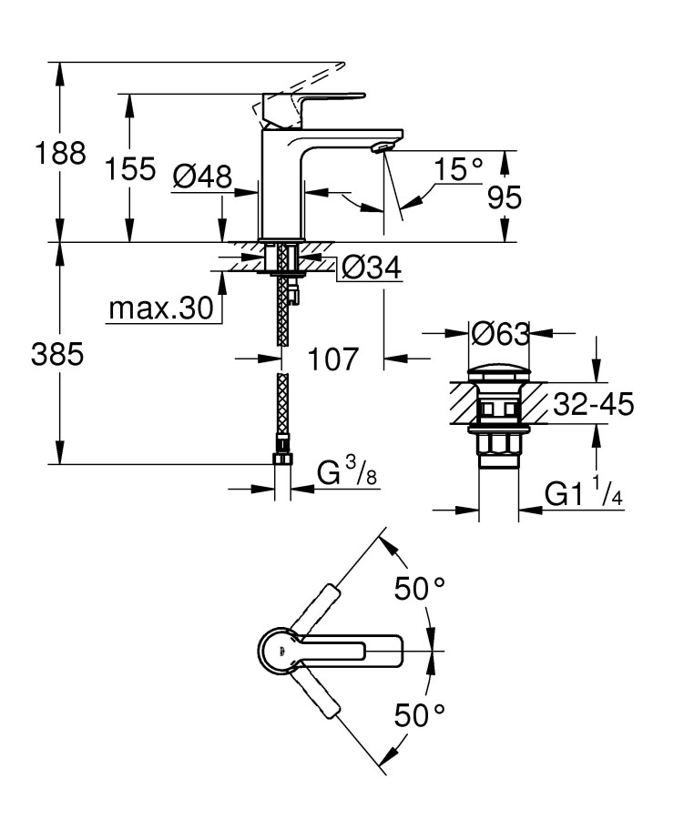 Grohe Lineare New 23791001 смеситель для раковины 28 мм