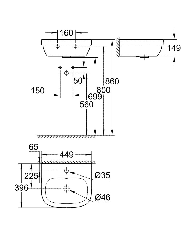 Grohe Euro Ceramic 39324000 раковина подвесная 45 см альпин-белый