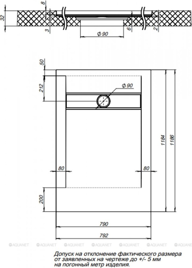 Aquanet Pleasure 120*80*3 душевой поддон литьевой мрамор