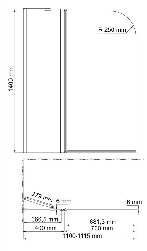 WasserKRAFT Leine 35P02-110WHITE Fixed 110*140 шторка на ванну