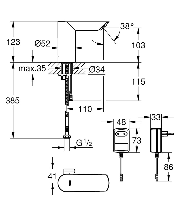 Grohe Bau Cosmopolitan E 36453000 смеситель для раковины инфракрасный