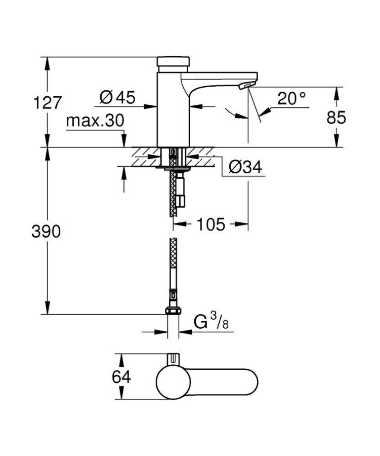 Grohe Eurosmart Cosmopolitan T 36317000 смеситель для раковины автоматический 46 мм