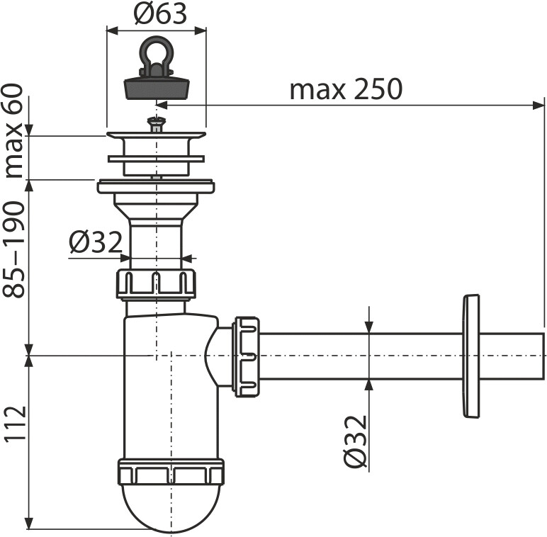 Alca Plast A420 Сифон для умывальника DN32 с пластмассовой peшeткой DN63