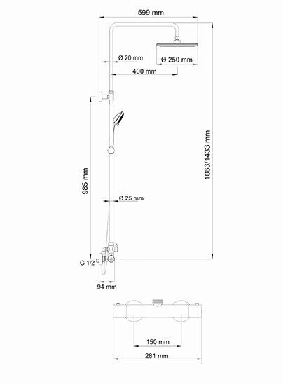 WasserKRAFT A13302 Thermo душевая система с термостатическим смесителем хром