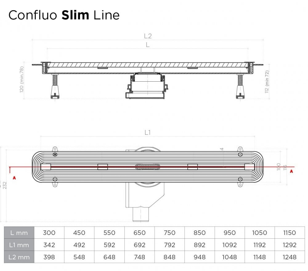 Pestan Confluo Slim Line 850 13100035 Душевой лоток 850 мм