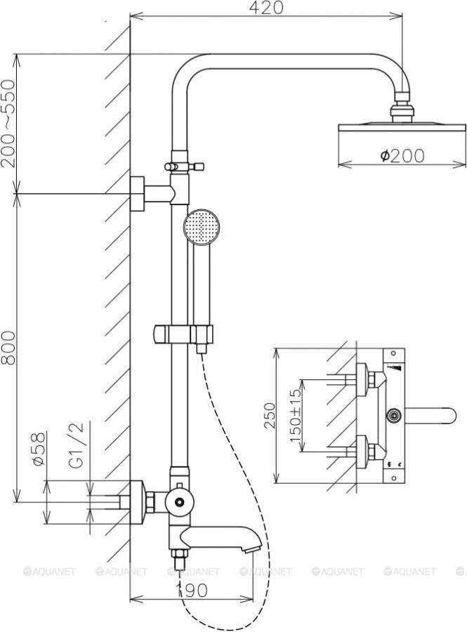 Aquanet Steel AF210-72S душевая система термостат