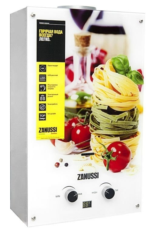 Zanussi GWH 10 Fonte Glass La Spezia газовая колонка белый 20 кВт