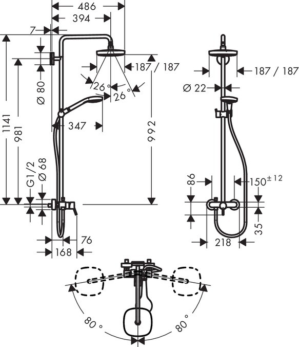 Hansgrohe Croma Select E 180 2jet 27258400 Душевая система без излива