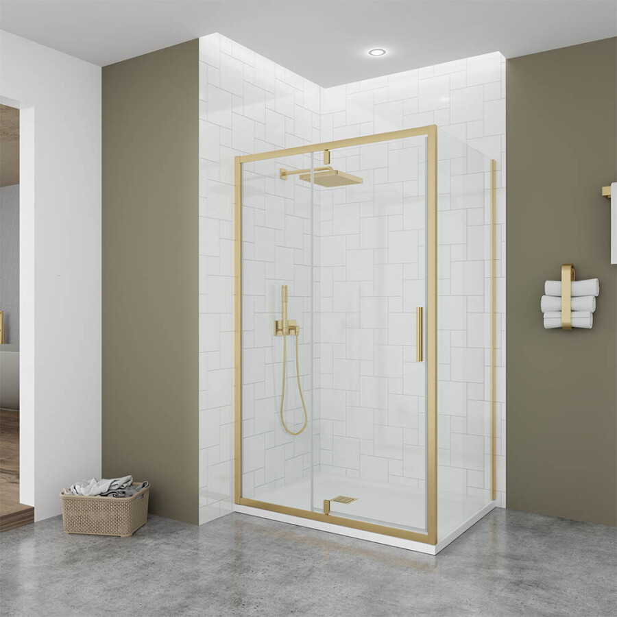 Душевой угол Veconi Ottimo P20 G-SP (120×100×190) распашная, профиль брашированное золото, стекло прозрачное OP20G-SP-120100-01-C9