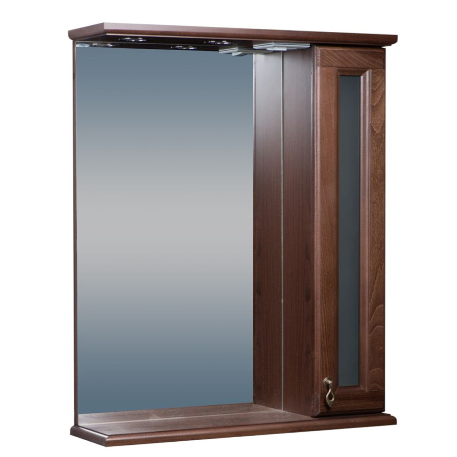 BAS Варна зеркало с полочкой, шкафчиком стеклянной вставкой 75 см цвет тёмно-коричневый