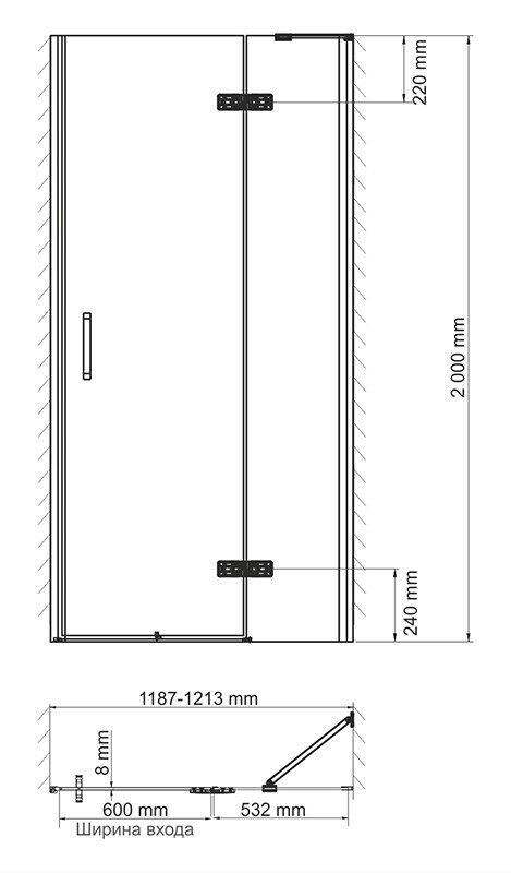 WasserKRAFT Aller 10H05RBLACK MATT душевые двери 120*200