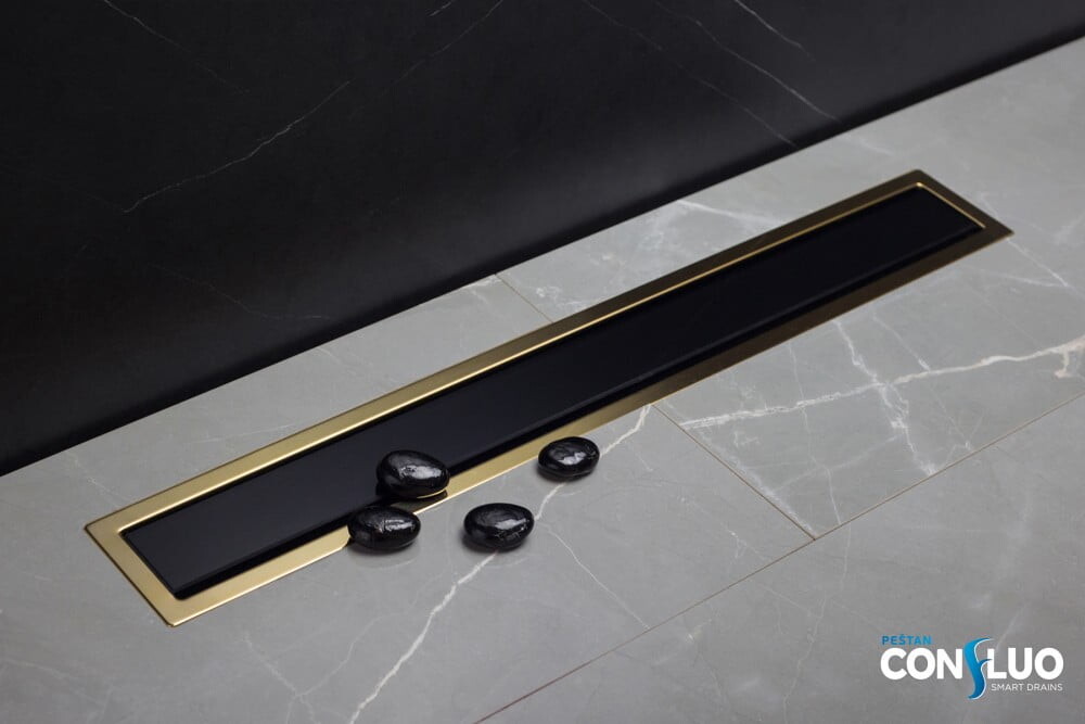 Pestan Confluo Premium Black Glass Line 300 Gold 13100094 Душевой лоток 300 мм
