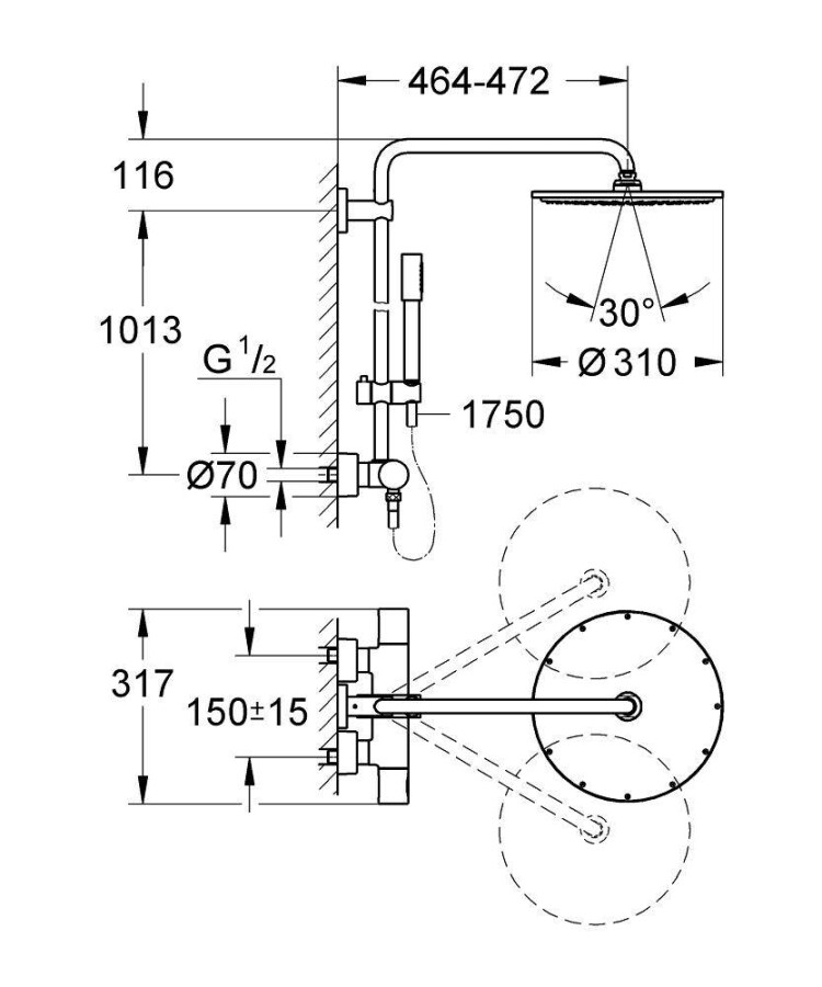 Grohe Rainshower 310 27966000 душевая система с термостатом