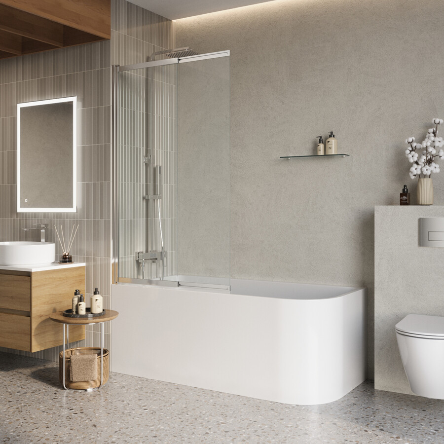 Шторка на ванну BelBagno LUCE-VF-11-80/145-C-Cr