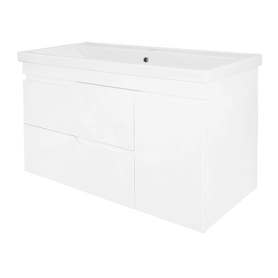 Комплект Тумба Azario KANTRI 100/2 1005х455х870 подвесная, дверь с раковиной Фостер 100, белый глянец CS00097258