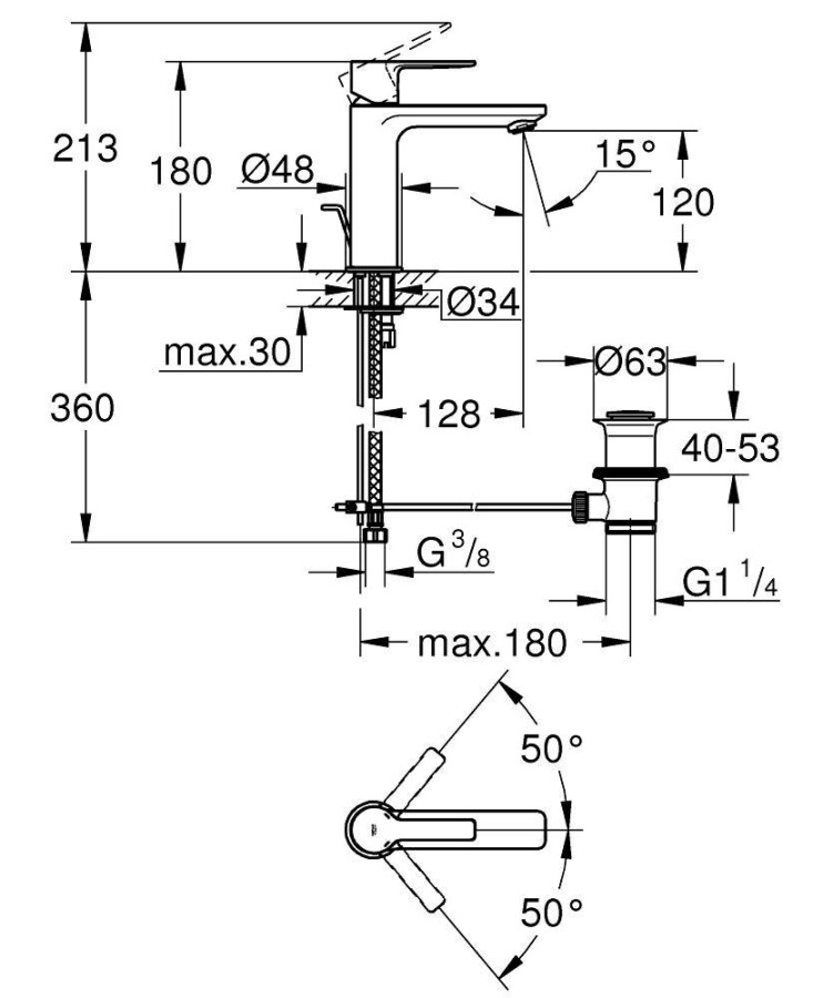 Grohe Lineare New 32114DC1 смеситель для раковины 28 мм