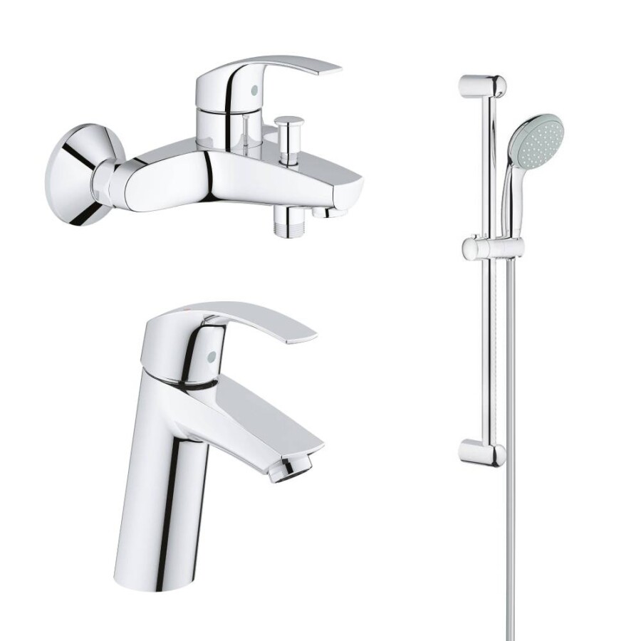 Grohe Eurosmart 124458 набор для ванной:смеситель для раковины, смеситель для ванны и душевой гарнитур