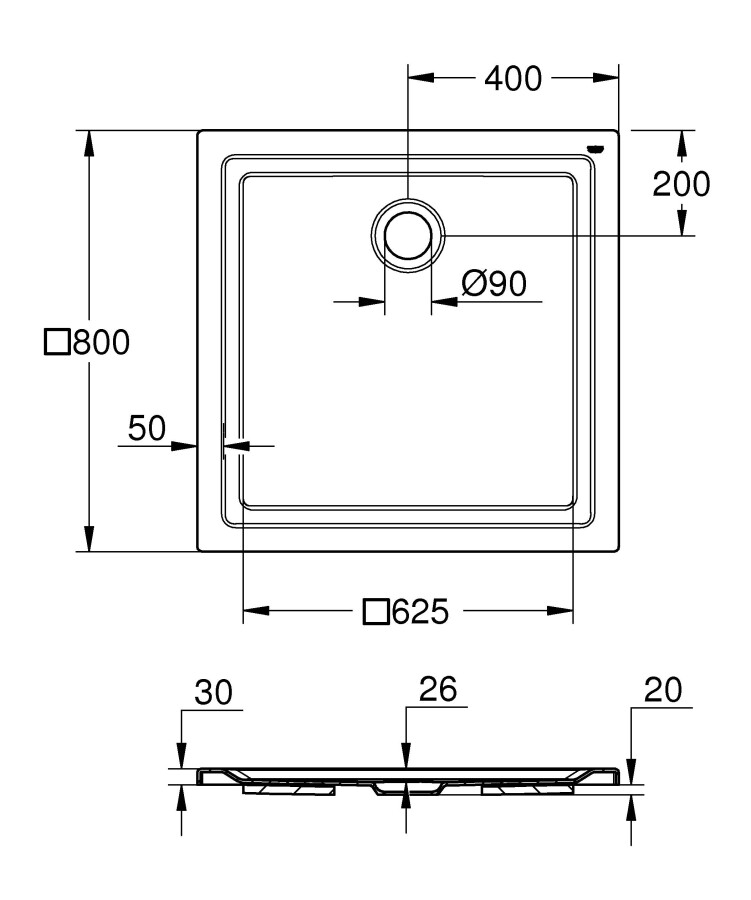 Grohe Universal 39302000 80*80 душевой поддон акриловый