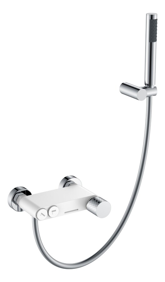 Смеситель для ванны с душевым гарнитуром Boheme Stick Белый / Хром ручка Diamond 123-WCR