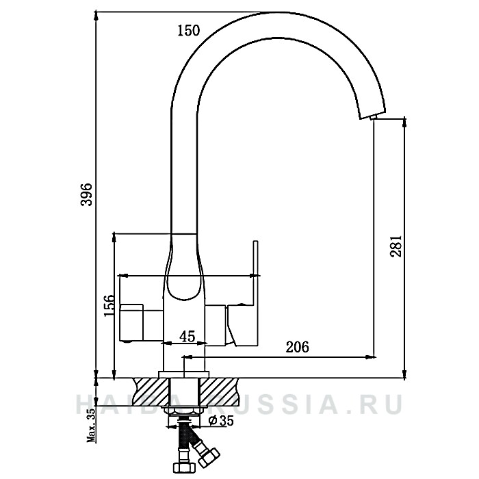 Haiba HB76533-3 смеситель для кухни серый