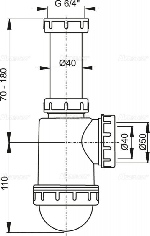 Alca Plast A443-DN50/40 Сифон для мойки с накидной гайкой